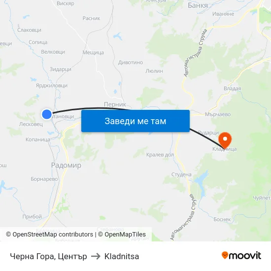 Черна Гора, Център to Kladnitsa map