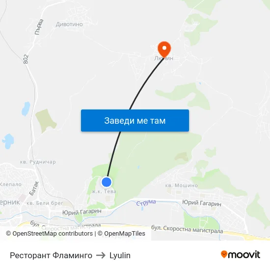 Ресторант Фламинго to Lyulin map