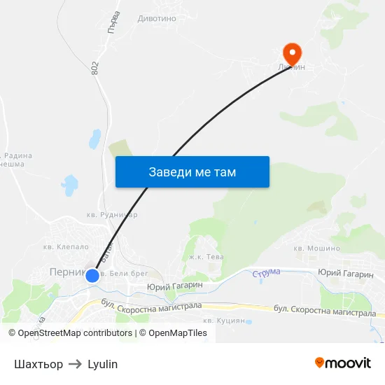 Шахтьор to Lyulin map