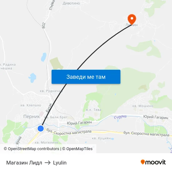 Магазин Лидл to Lyulin map