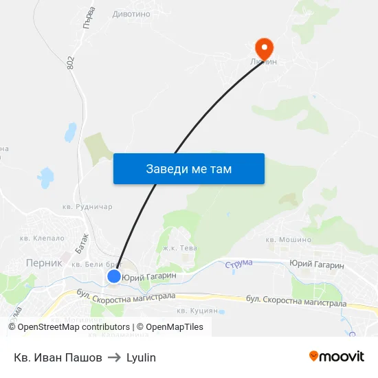 Кв. Иван Пашов to Lyulin map