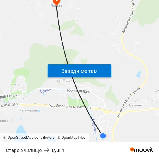 Старо Училище to Lyulin map