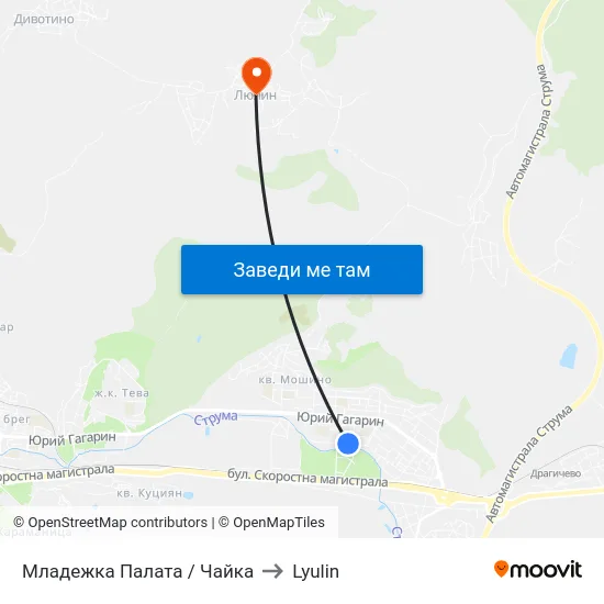 Младежка Палата / Чайка to Lyulin map