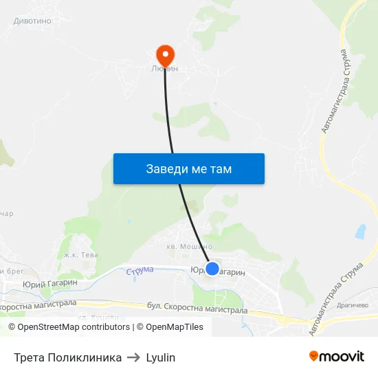 Трета Поликлиника to Lyulin map