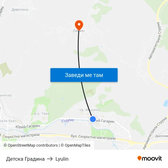 Детска Градина to Lyulin map