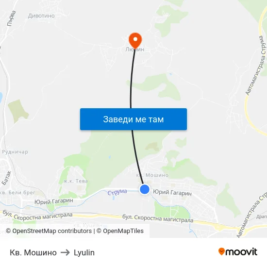 Кв. Мошино to Lyulin map