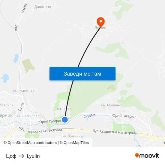 Цоф to Lyulin map