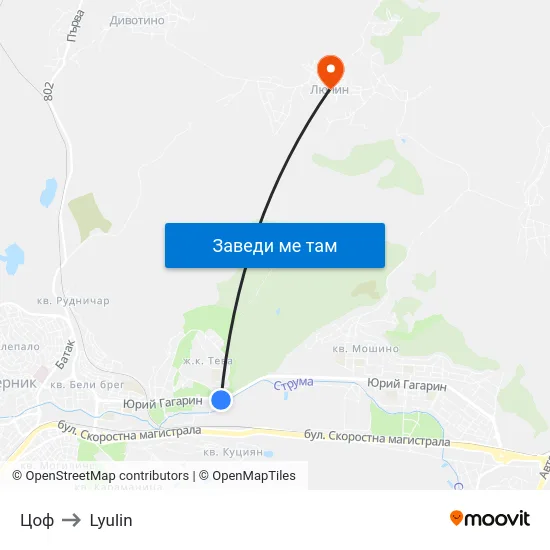 Цоф to Lyulin map