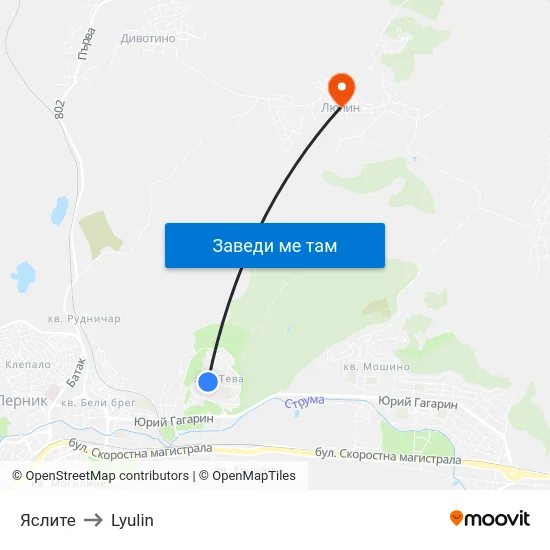 Яслите to Lyulin map