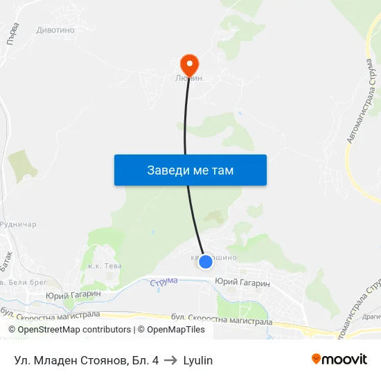 Ул. Младен Стоянов, Бл. 4 to Lyulin map