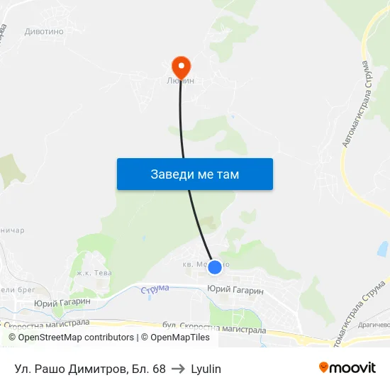 Ул. Рашо Димитров, Бл. 68 to Lyulin map