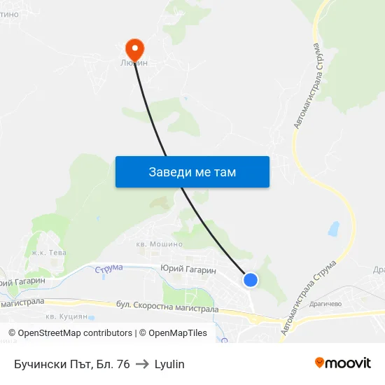 Бучински Път, Бл. 76 to Lyulin map