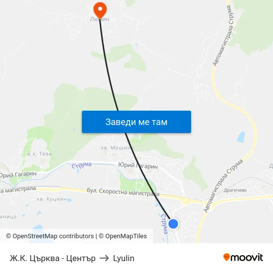 Ж.К. Църква - Център to Lyulin map