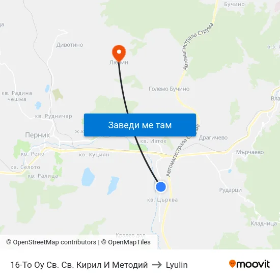 16-То Оу Св. Св. Кирил И Методий to Lyulin map