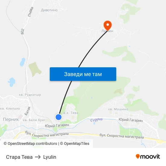 Стара Тева to Lyulin map