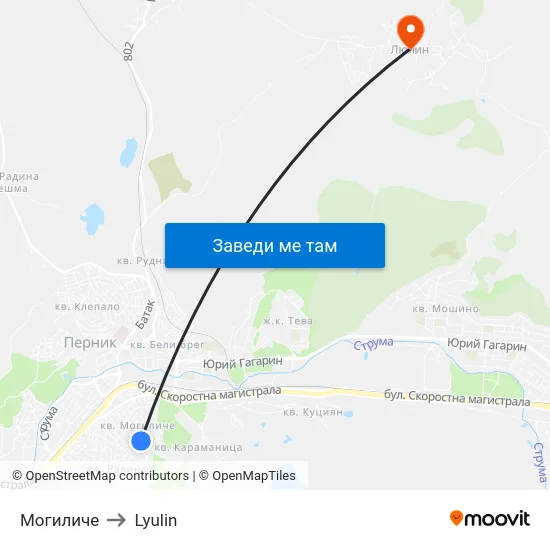Могиличе to Lyulin map