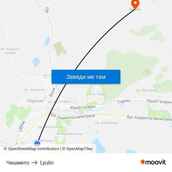 Чешмето to Lyulin map