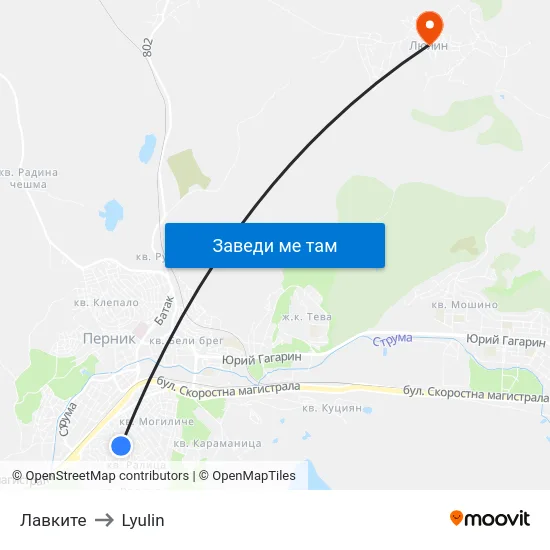 Лавките to Lyulin map