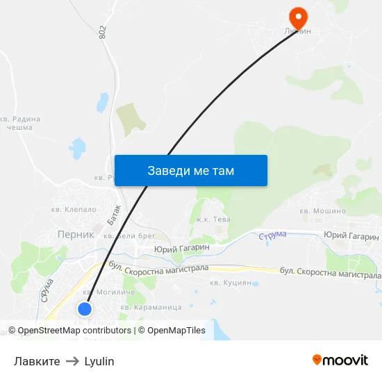 Лавките to Lyulin map