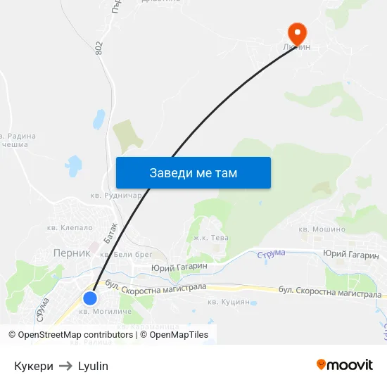 Кукери to Lyulin map