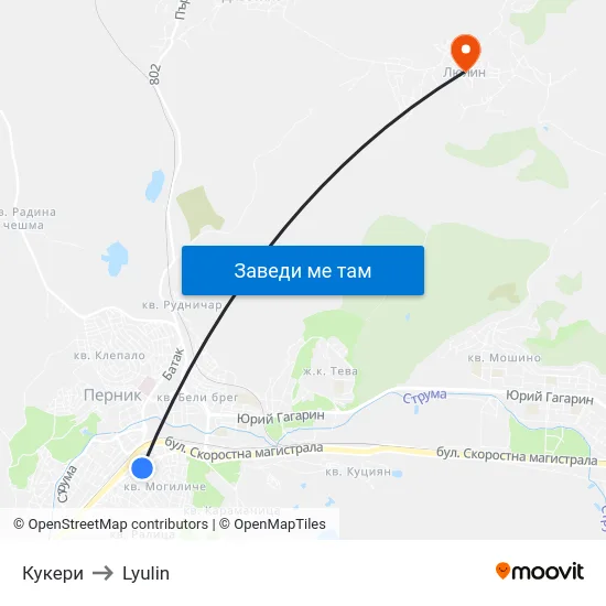 Кукери to Lyulin map