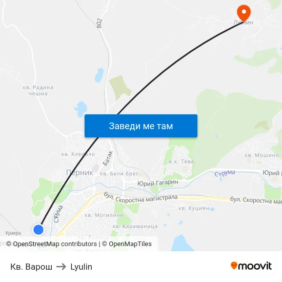 Кв. Варош to Lyulin map