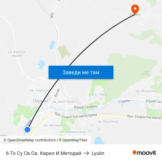 6-То Су Св.Св. Кирил И Методий to Lyulin map