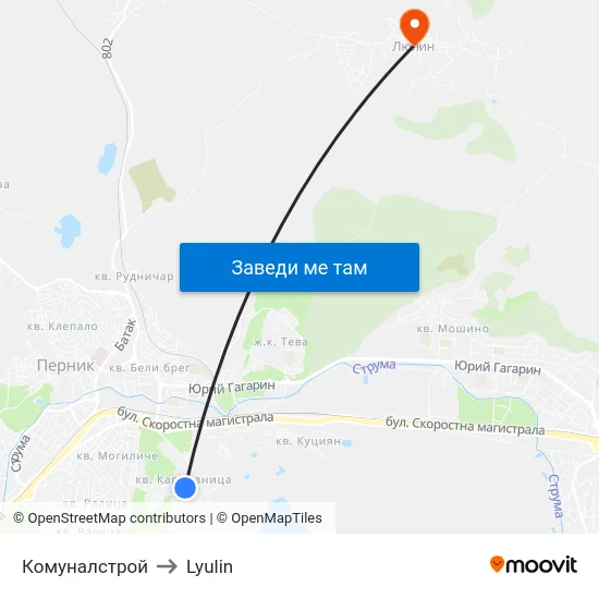 Комуналстрой to Lyulin map