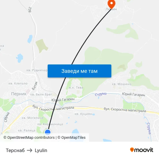 Терснаб to Lyulin map