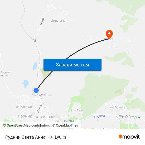 Рудник Света Анна to Lyulin map