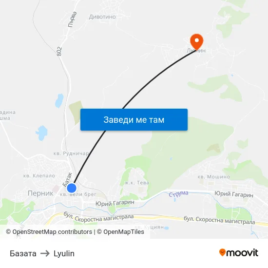 Базата to Lyulin map