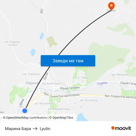 Марина Бара to Lyulin map