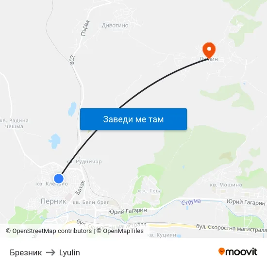 Брезник to Lyulin map