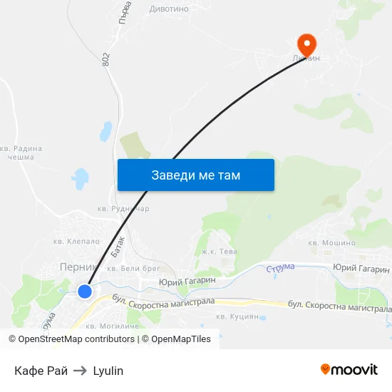 Кафе Рай to Lyulin map