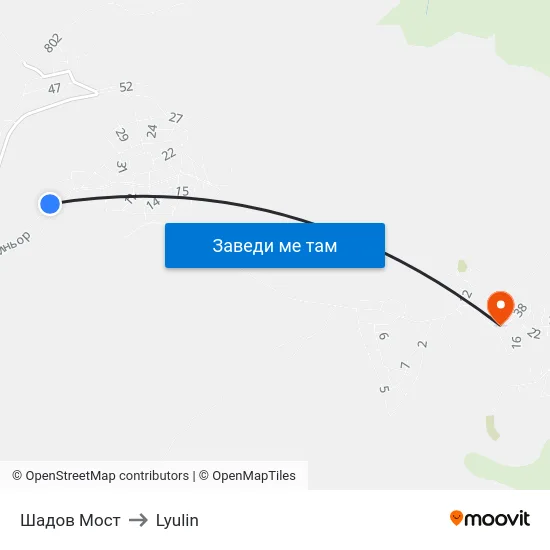 Шадов Мост to Lyulin map
