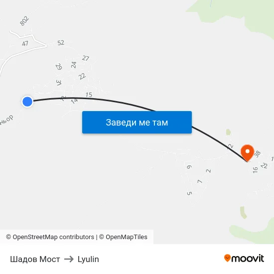 Шадов Мост to Lyulin map