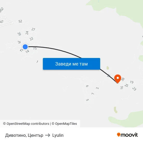 Дивотино, Център to Lyulin map