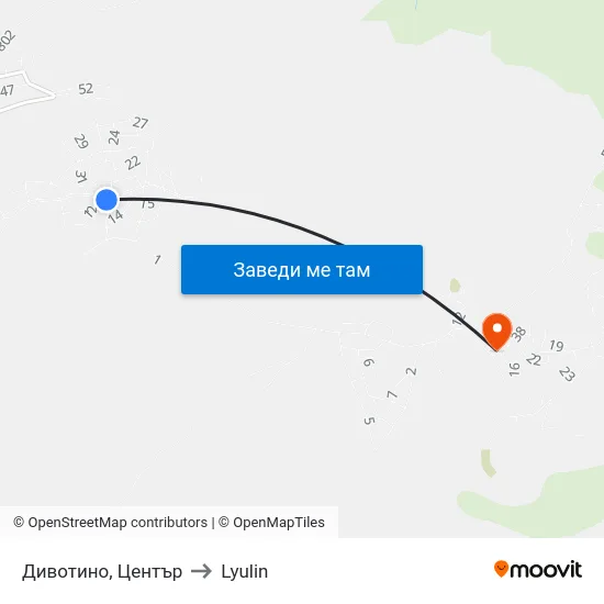 Дивотино, Център to Lyulin map