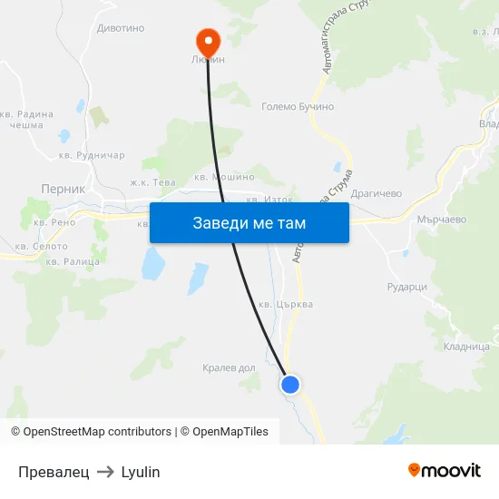 Превалец to Lyulin map