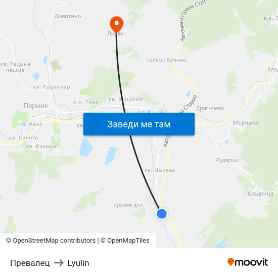 Превалец to Lyulin map