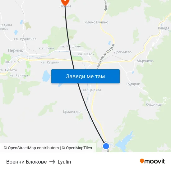 Военни Блокове to Lyulin map
