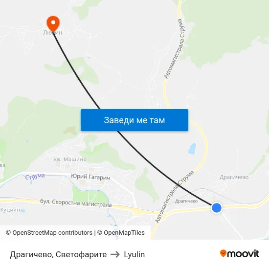 Драгичево, Светофарите to Lyulin map