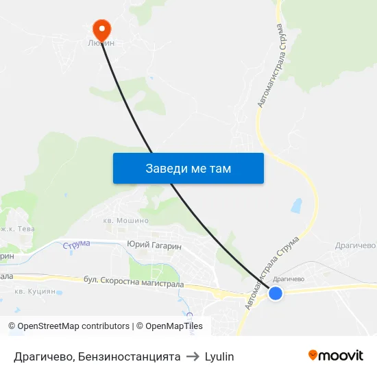 Драгичево, Бензиностанцията to Lyulin map