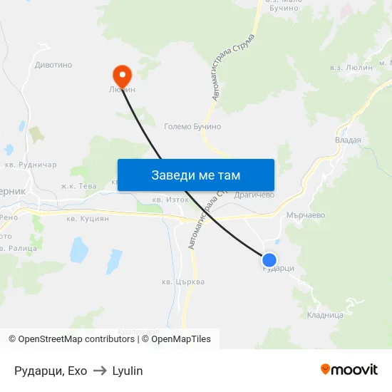Рударци, Ехо to Lyulin map