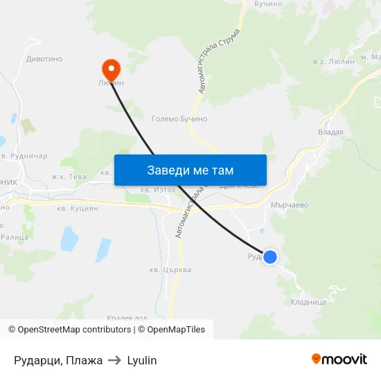 Рударци, Плажа to Lyulin map