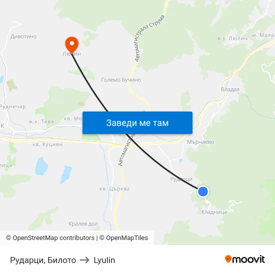 Рударци, Билото to Lyulin map