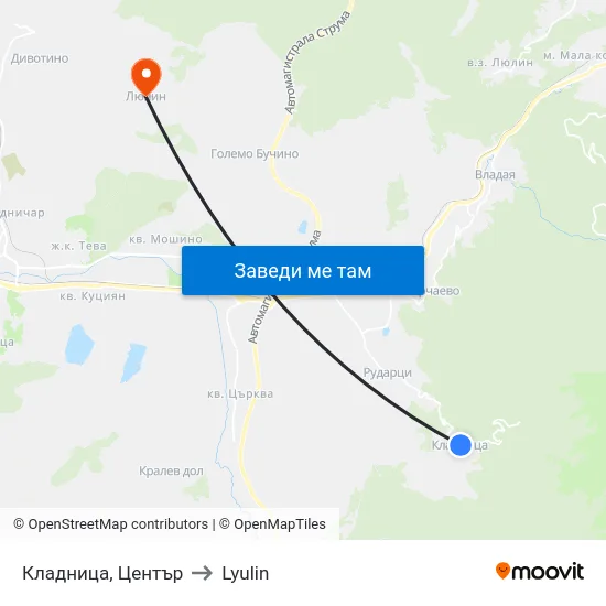 Кладница, Център to Lyulin map
