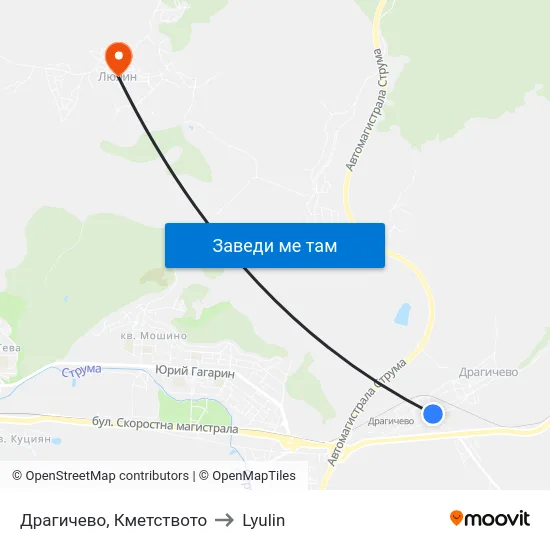 Драгичево, Кметството to Lyulin map