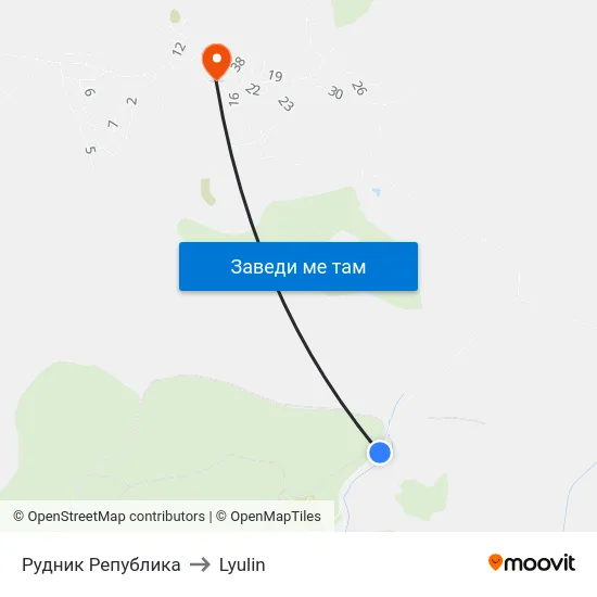 Рудник Република to Lyulin map