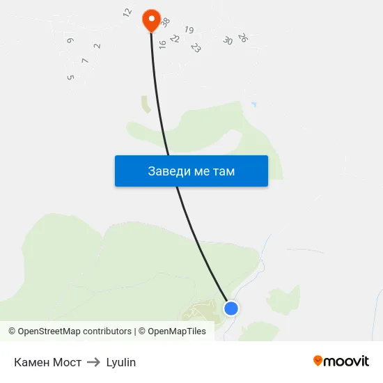 Камен Мост to Lyulin map